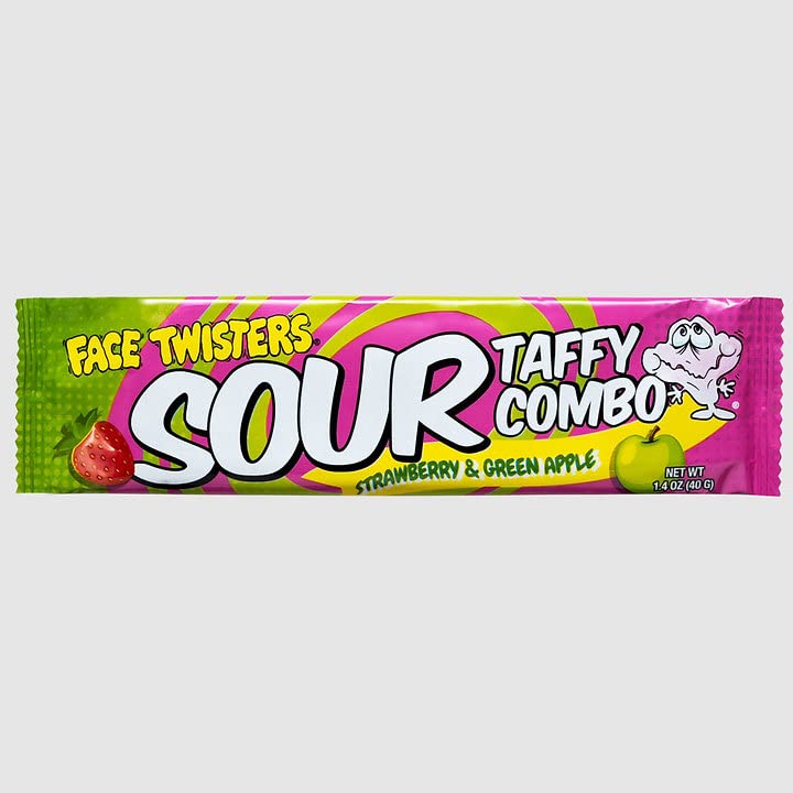 Face Twisters Sour Taffy Combi Strawberry & Green Apple (40g) - caramelle