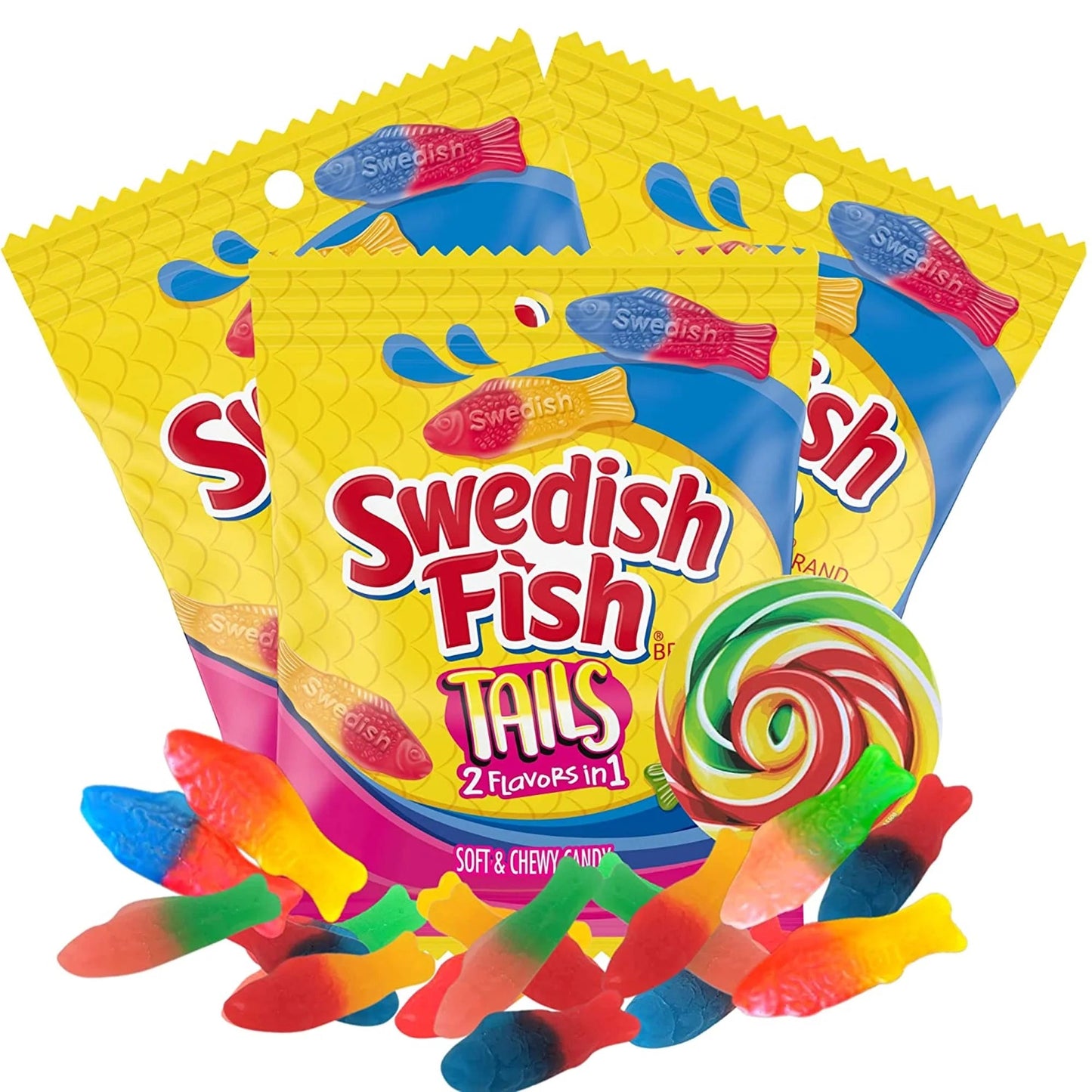 Swedish Fish Tails 2 flavore in 1 (USA) - Caramelle morbide fruttate [102g]